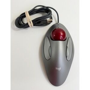 Logitech Trackman Marble Mouse Gray Red Wired USB Trackball T-BC21